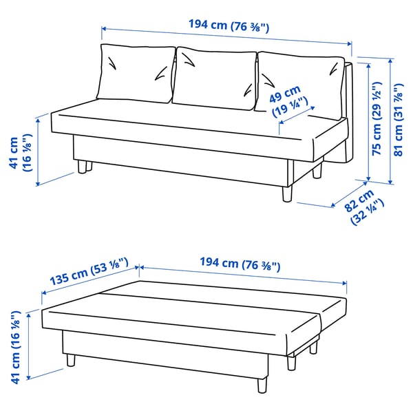 ÄLVDALEN 3-seat sofa-bed, Knisa dark grey, 194x81x82 cm