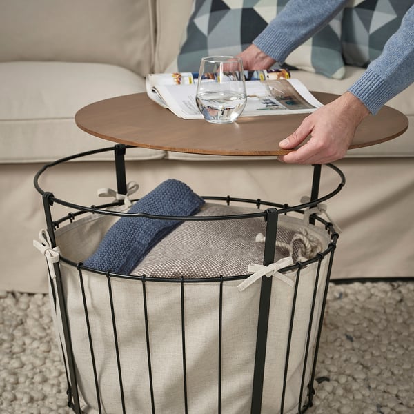 ÄNGESBYN storage table, black/pine light brown stained, 60 cm