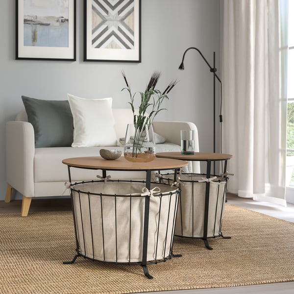 ÄNGESBYN storage table, black/pine light brown stained, 60 cm