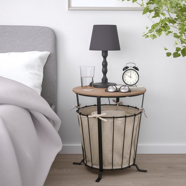 ÄNGESBYN storage table, black/pine light brown stained, 43 cm