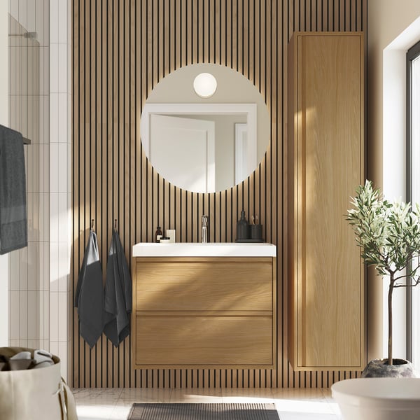 ÄNGSJÖN / BACKSJÖN - Washbasin/drawer/misc cabinet, oak effect,80x48x69 cm