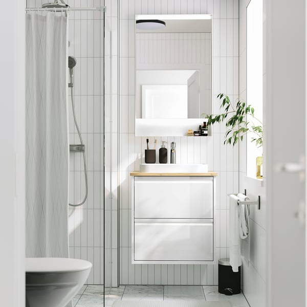 ÄNGSJÖN / BACKSJÖN - Washbasin/drawer/misc cabinet, gloss white/amber,62x49x71 cm