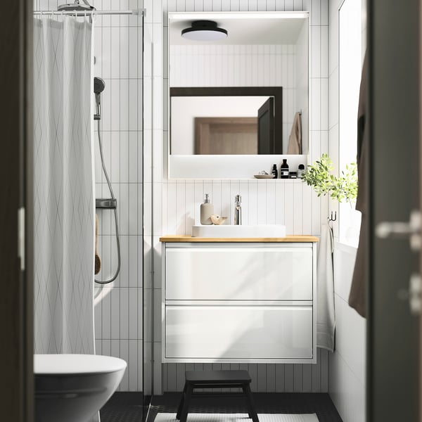 ÄNGSJÖN / BACKSJÖN - Washbasin/drawer/misc cabinet, gloss white/amber,82x49x71 cm