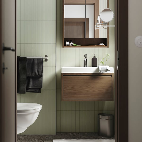 ÄNGSJÖN / BACKSJÖN - Washbasin/washbasin/misc cabinet, brown oak effect,60x48x39 cm