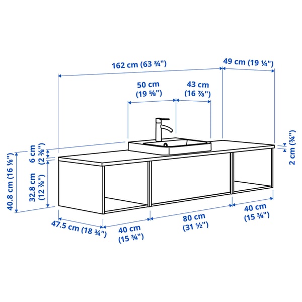 ÄNGSJÖN / BACKSJÖN wash-stand/wash-basins/taps, high-gloss white/oak effect/white marble effect, 162x49x41 cm