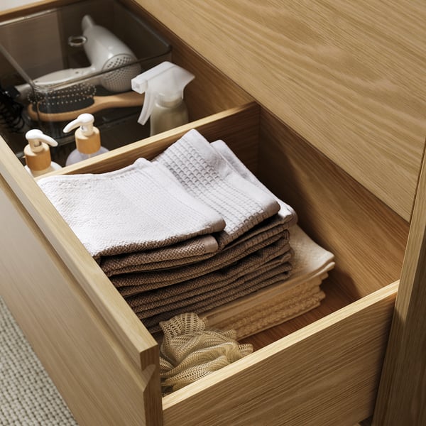 ÄNGSJÖN / BACKSJÖN wash-stand/wash-basin/tap, oak effect/white marble effect, 102x49x71 cm