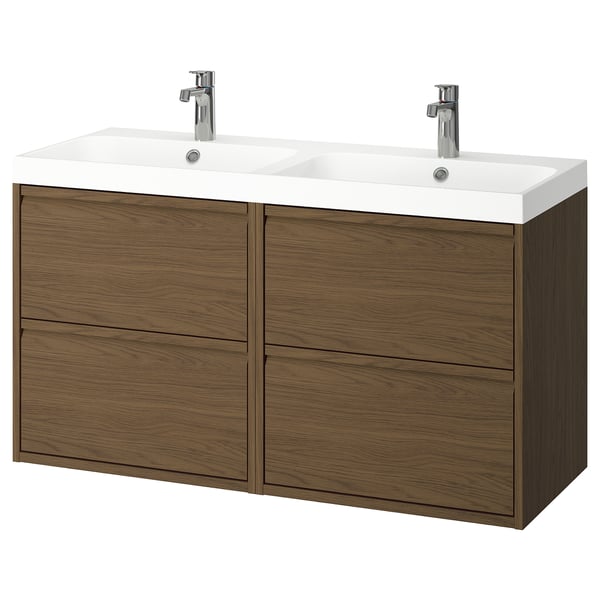 ÄNGSJÖN / BACKSJÖN wash-stand/wash-basin/taps, brown oak effect, 120x49x69 cm
