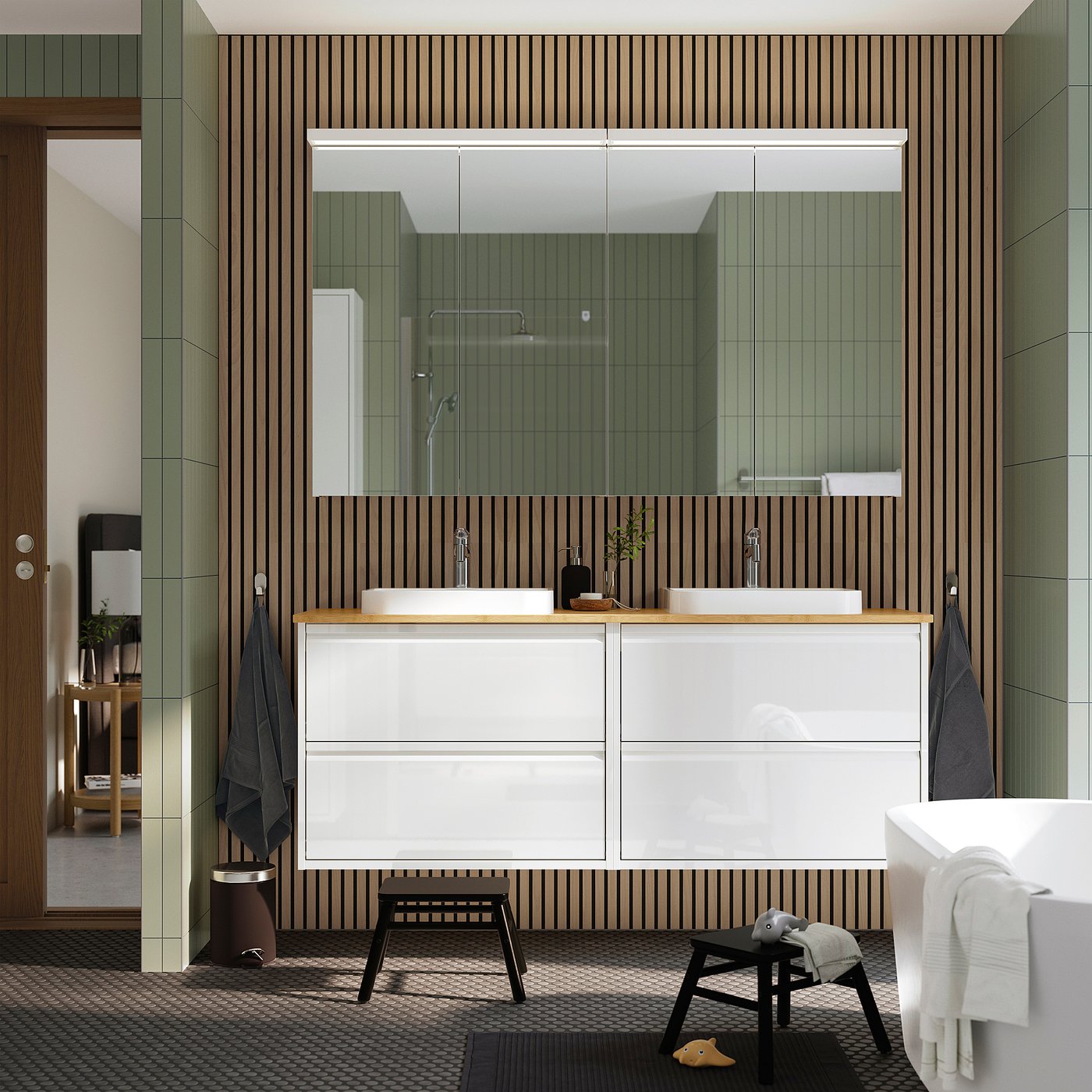 ÄNGSJÖN / BACKSJÖN wash-stand/wash-basins, 162x70.8x49 cm