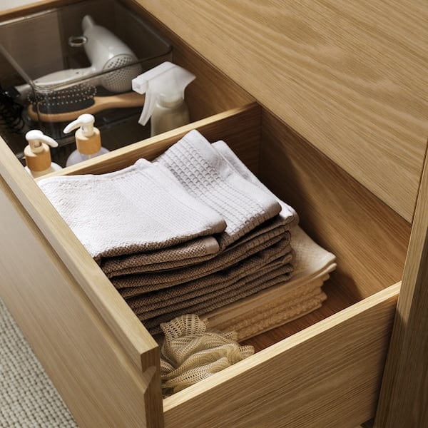 Ikea ÄNGSJÖN / LERSJÖN - Washbasin/drawer unit/misc, oak/white marble effect,102x49x79 cm