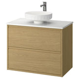 ÄNGSJÖN / LERSJÖN wash-stnd w drawers/wash-basin/tap, oak effect/white marble effect, 82x49x79 cm