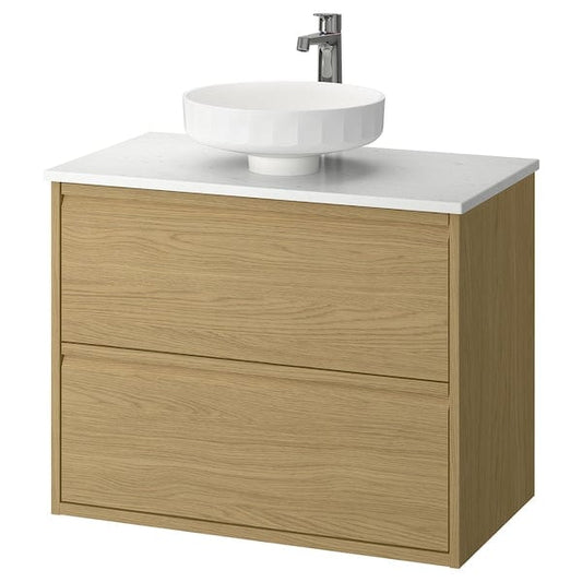 Ikea ÄNGSJÖN / LERSJÖN - Washbasin/drawer unit/misc, oak/white marble effect,82x49x79 cm