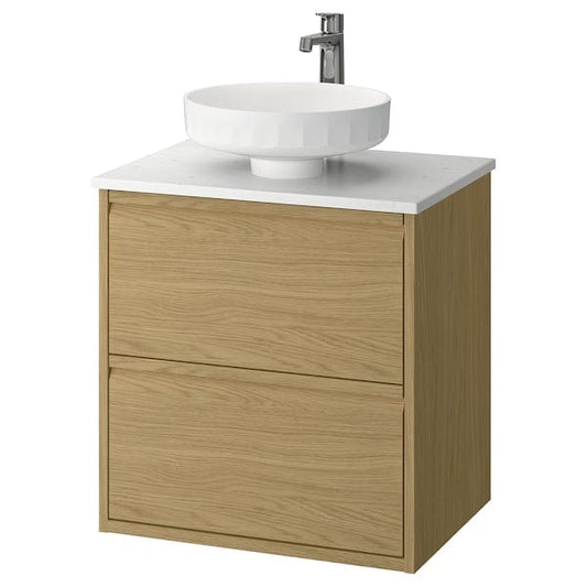 Ikea ÄNGSJÖN / LERSJÖN - Washbasin/drawer unit/misc, oak/white marble effect,62x49x79 cm