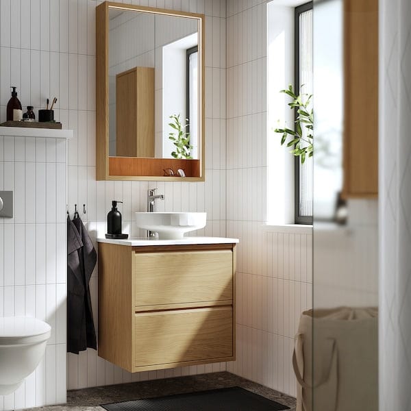 Ikea ÄNGSJÖN / LERSJÖN - Washbasin/drawer unit/misc, oak/white marble effect,62x49x79 cm