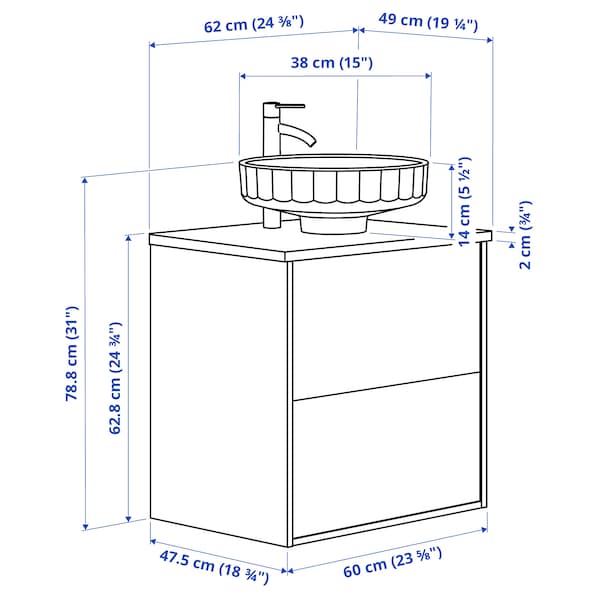 Ikea ÄNGSJÖN / LERSJÖN - Washbasin/drawer unit/misc, oak/white marble effect,62x49x79 cm