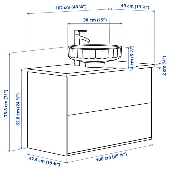 Ikea ÄNGSJÖN / LERSJÖN - Washbasin/drawer unit/misc, oak/white marble effect,102x49x79 cm