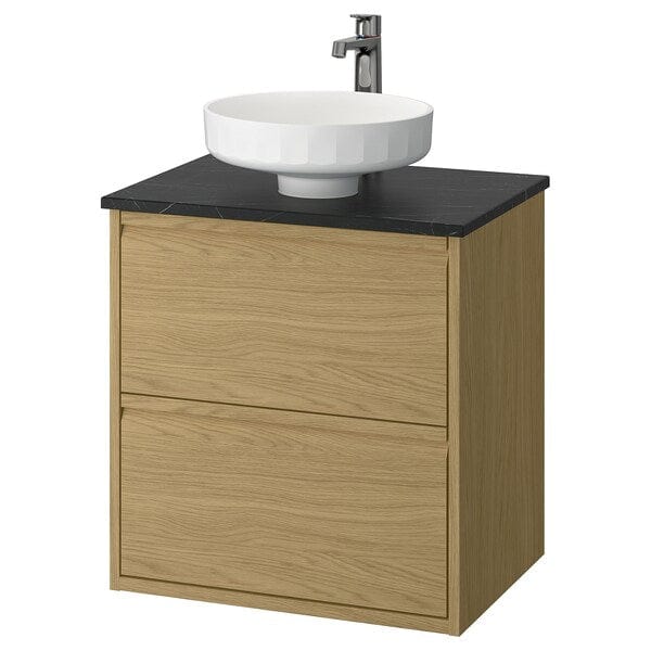 Ikea ÄNGSJÖN / LERSJÖN - Washbasin/drawer unit/misc, oak/black marble effect,62x49x79 cm