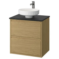 ÄNGSJÖN / LERSJÖN wash-stnd w drawers/wash-basin/tap, oak effect/black marble effect, 62x49x79 cm