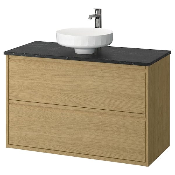 Ikea ÄNGSJÖN / LERSJÖN - Washbasin/drawer unit/misc, oak/black marble effect,102x49x79 cm