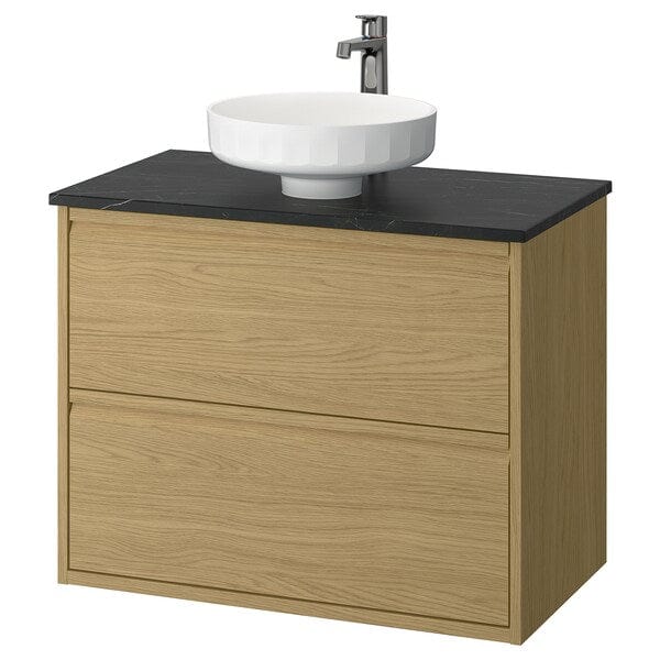 Ikea ÄNGSJÖN / LERSJÖN - Washbasin/drawer unit/misc, oak/black marble effect,82x49x79 cm