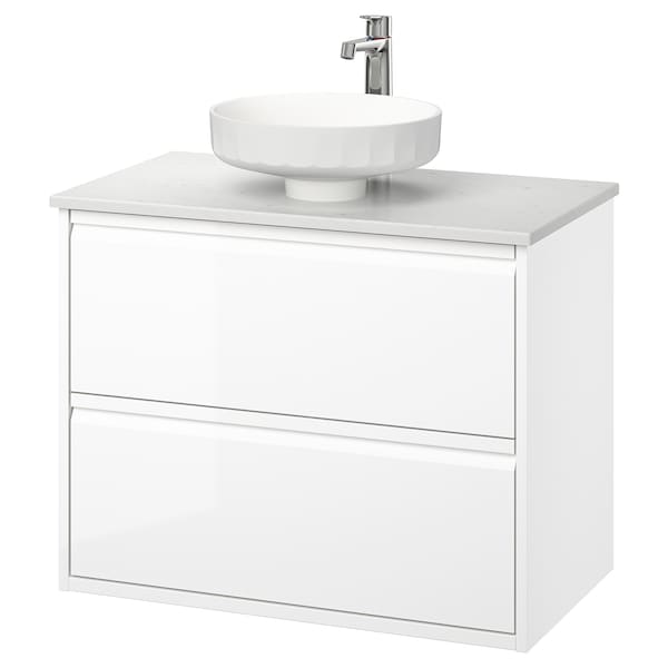 Ikea ÄNGSJÖN / LERSJÖN - Washbasin/drawer unit/misc, glossy white/marble white effect,82x49x79 cm