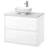 ÄNGSJÖN / LERSJÖN wash-stnd w drawers/wash-basin/tap, high-gloss white/white marble effect, 82x49x79 cm