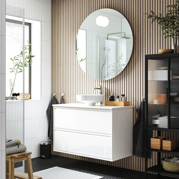Ikea ÄNGSJÖN / LERSJÖN - Washbasin/drawer unit/misc, gloss white/white marble effect,102x49x79 cm
