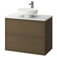 ÄNGSJÖN / LERSJÖN wash-stnd w drawers/wash-basin/tap, brown oak effect/white marble effect, 82x49x79 cm