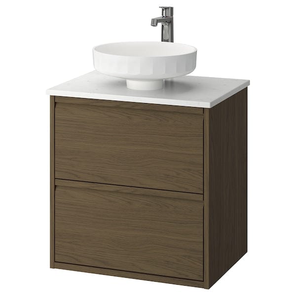 Ikea ÄNGSJÖN / LERSJÖN - Washbasin/drawer unit/misc, oak-effect brown/marble-effect white,62x49x79 cm