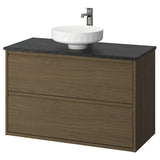 ÄNGSJÖN / LERSJÖN wash-stnd w drawers/wash-basin/tap, brown oak effect/black marble effect, 102x49x79 cm