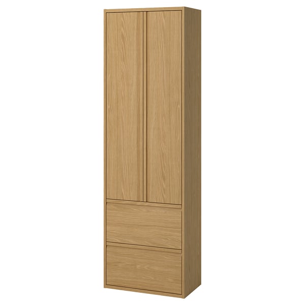 ÄNGSJÖN high cabinet with doors/drawers, oak effect, 60x35x195 cm