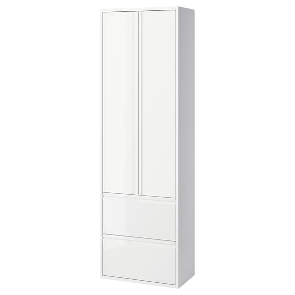 ÄNGSJÖN - Tall cabinet with doors/drawers, glossy white,60x35x195 cm