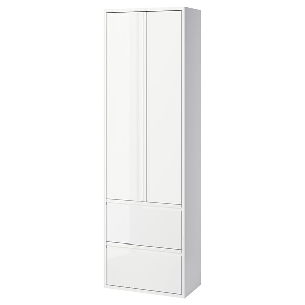 ÄNGSJÖN high cabinet with doors/drawers, high-gloss white, 60x35x195 cm