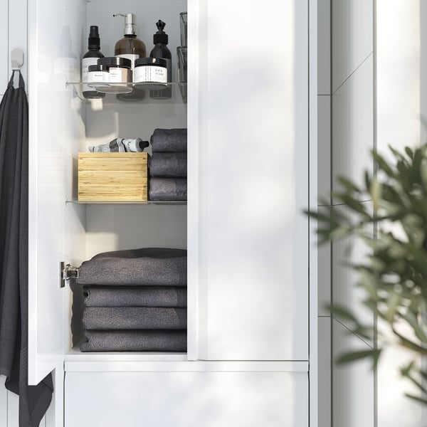 ÄNGSJÖN high cabinet with doors/drawers, high-gloss white, 60x35x195 cm