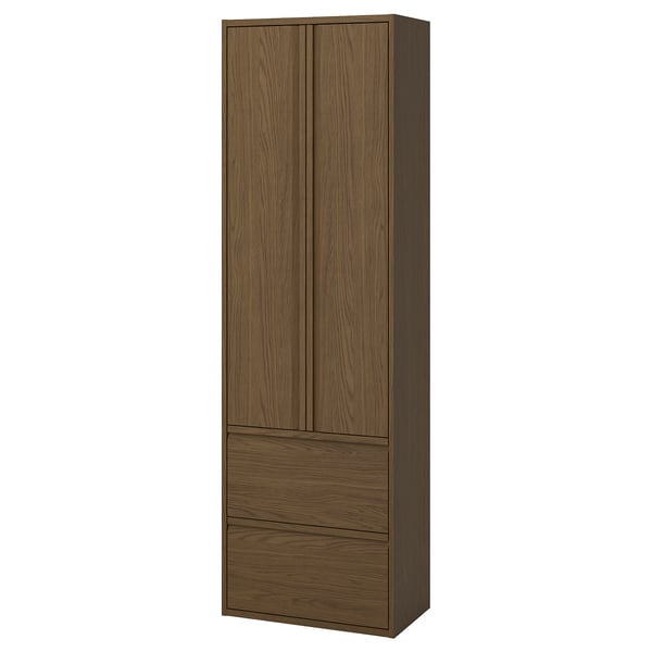 ÄNGSJÖN high cabinet with doors/drawers, brown oak effect, 60x35x195 cm