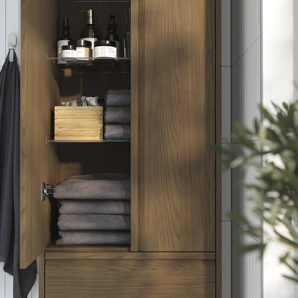 ÄNGSJÖN high cabinet with doors/drawers, brown oak effect, 60x35x195 cm