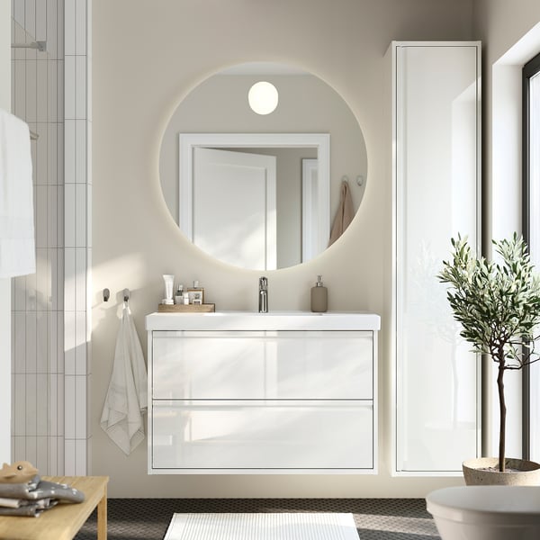 ÄNGSJÖN wash-stand with drawers, high-gloss white, 100x48x63 cm