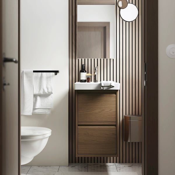 ÄNGSJÖN wash-stand with drawers, brown oak effect, 40x48x63 cm