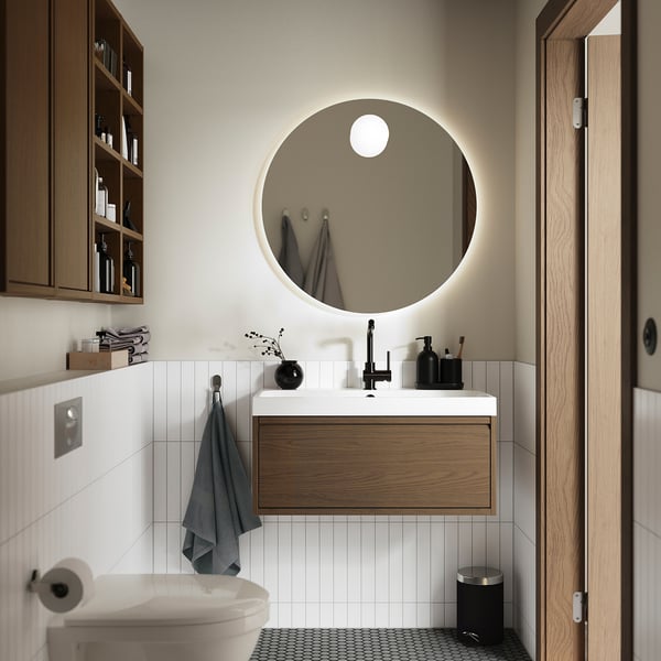 ÄNGSJÖN wash-stand with drawer, brown oak effect, 80x48x33 cm