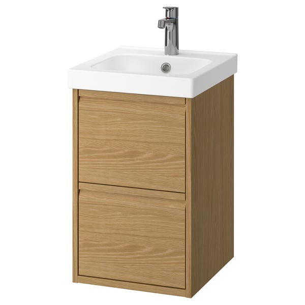 ÄNGSJÖN / ORRSJÖN wash-stnd w drawers/wash-basin/tap, oak effect, 42x49x69 cm