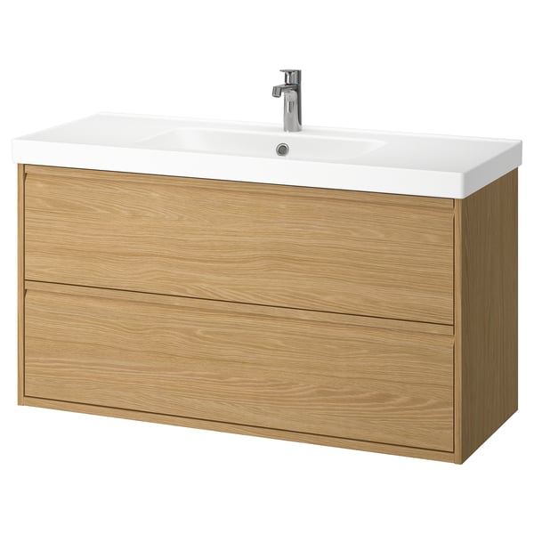 ÄNGSJÖN / ORRSJÖN wash-stnd w drawers/wash-basin/tap, oak effect, 122x49x69 cm