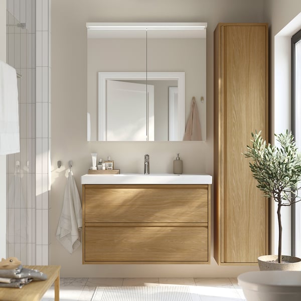 ÄNGSJÖN / ORRSJÖN wash-stnd w drawers/wash-basin/tap, oak effect, 102x49x69 cm