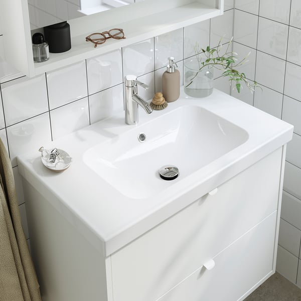 ÄNGSJÖN / ORRSJÖN wash-stnd w drawers/wash-basin/tap, high-gloss white, 82x49x69 cm