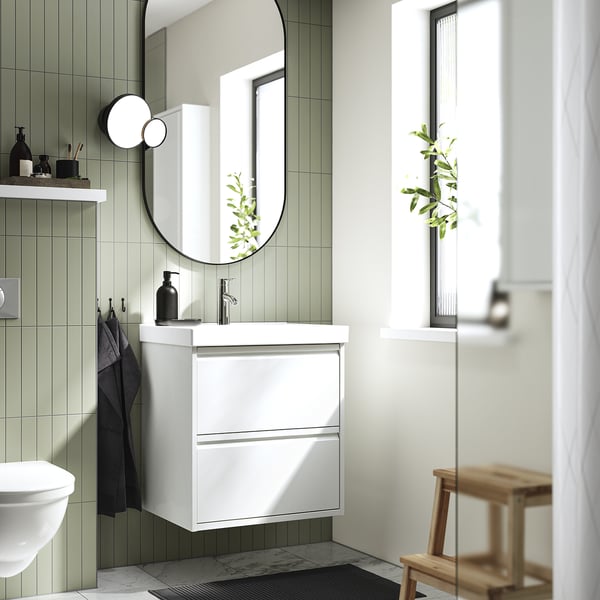 ÄNGSJÖN / ORRSJÖN wash-stnd w drawers/wash-basin/tap, high-gloss white, 62x49x69 cm