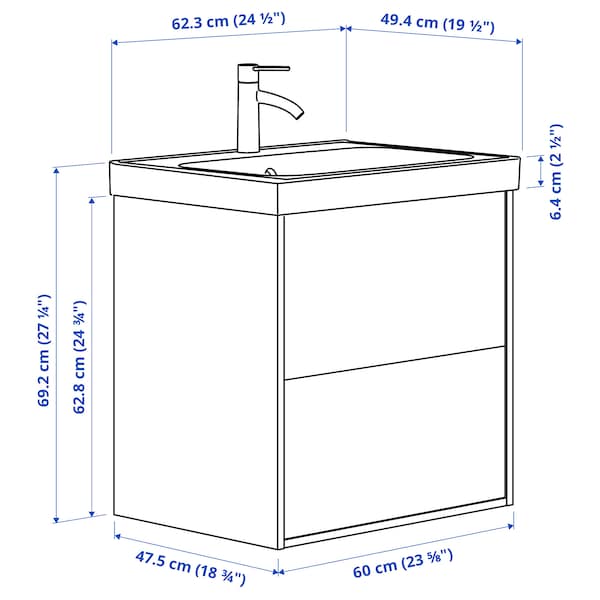 ÄNGSJÖN / ORRSJÖN - Washbasin/drawer/misc cabinet, oak-effect brown,62x49x69 cm