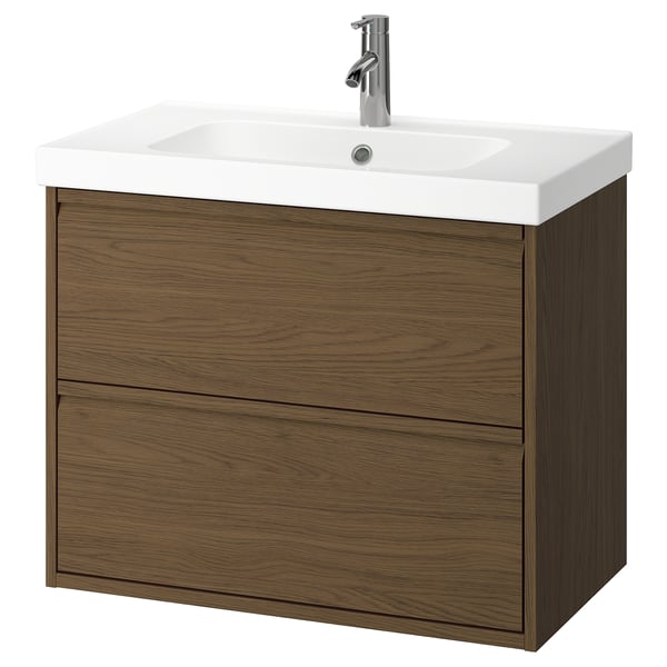 ÄNGSJÖN / ORRSJÖN wash-stnd w drawers/wash-basin/tap, brown oak effect, 82x49x69 cm