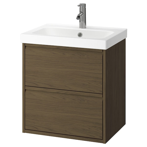 ÄNGSJÖN / ORRSJÖN - Washbasin/drawer/misc cabinet, oak-effect brown,62x49x69 cm