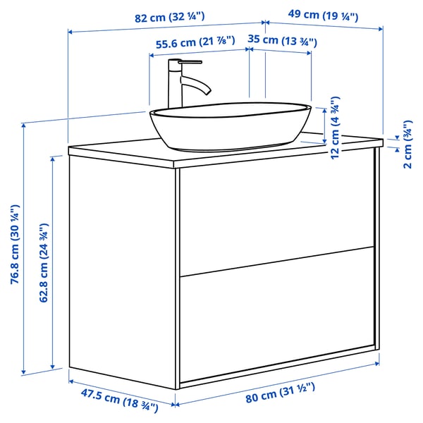ÄNGSJÖN / OXMYREN - Washbasin/drawer/misc cabinet, glossy white/black marble effect,82x49x77 cm