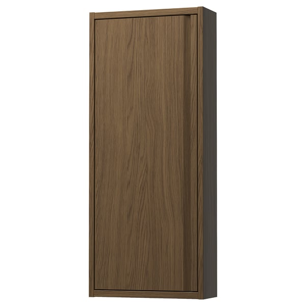 ÄNGSJÖN wall cabinet with door, brown oak effect, 40x15x95 cm