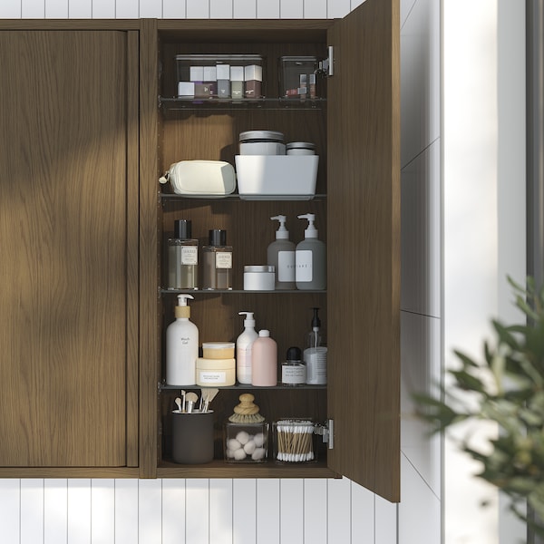 ÄNGSJÖN - Wall cabinet with door, brown oak effect, 40x15x95 cm