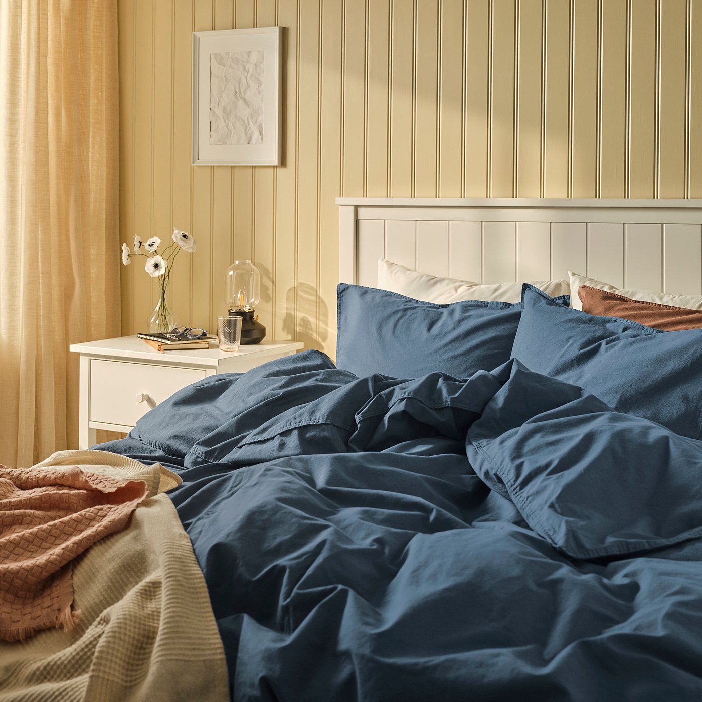 ÄNGSLILJA duvet cover and 2 pillowcases, dark blue, 240x220/50x80 cm